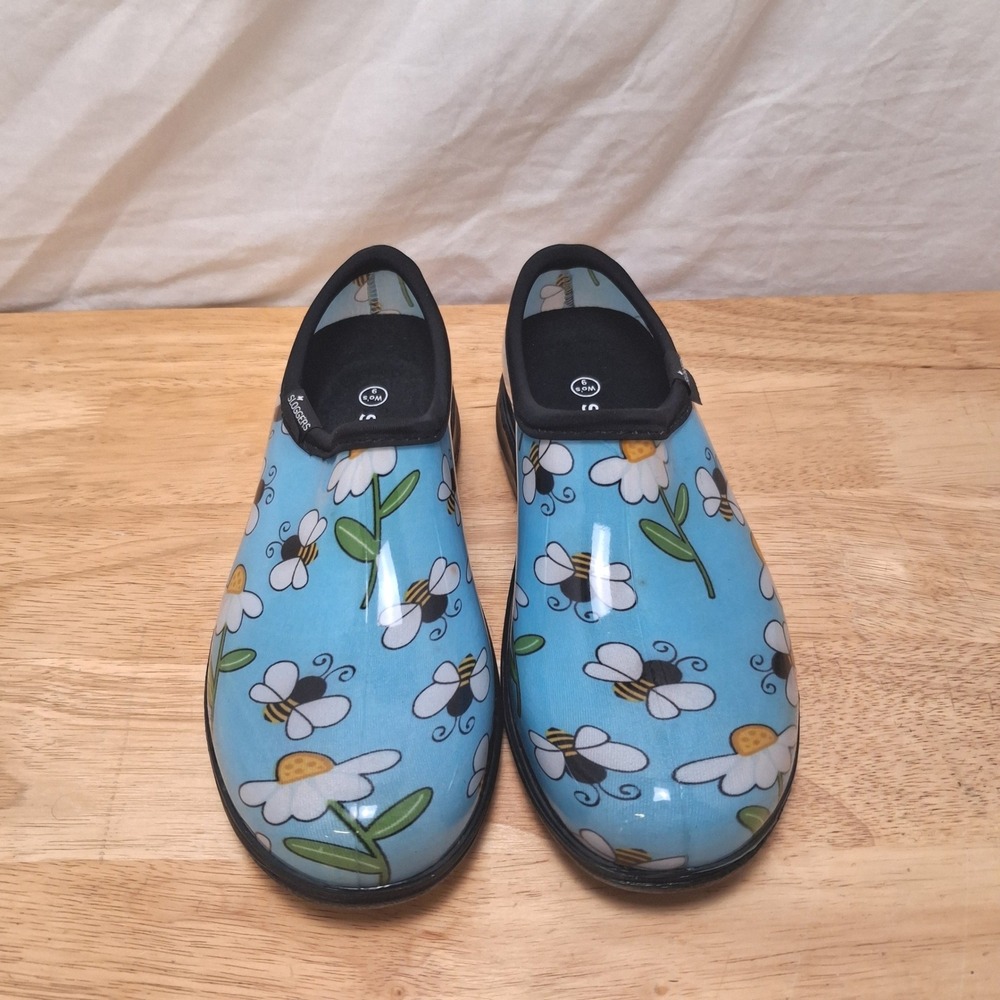 Sloggers Garden Shoes Women 9 Blue Good Bee Daisy Print Waterproof